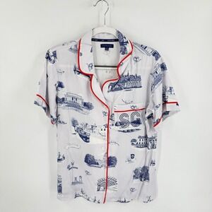 Katie Kime Washington DC Toile Pajama Top Size M Embroidered "SG" Monogram